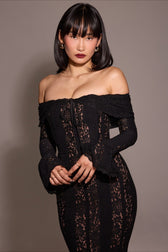 High-Waist Off-the-Shoulder Lace Dress
