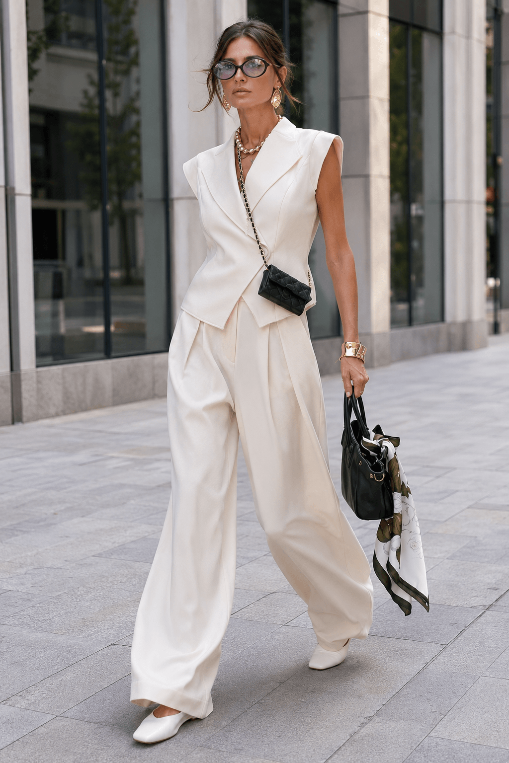 Sleeveless Lapel Two Piece Work Set