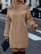 High Neck Cold Shoulder Long Sleeve Sweater Mini Dress 3