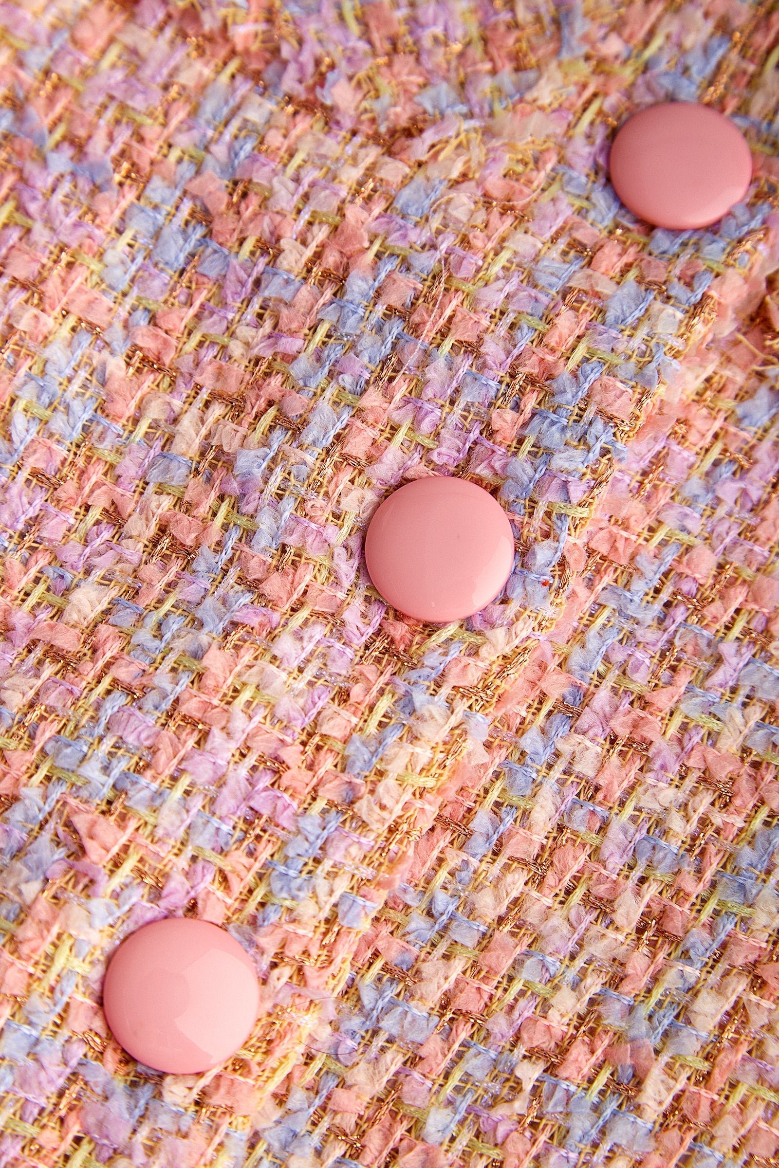 Pink Button-Up Short Sleeve Cropped Tweed Jacket