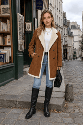 Suede Wool Blend Mid Length Overcoat