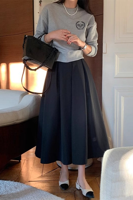 High Waist Pleated A Line Midi Skirt