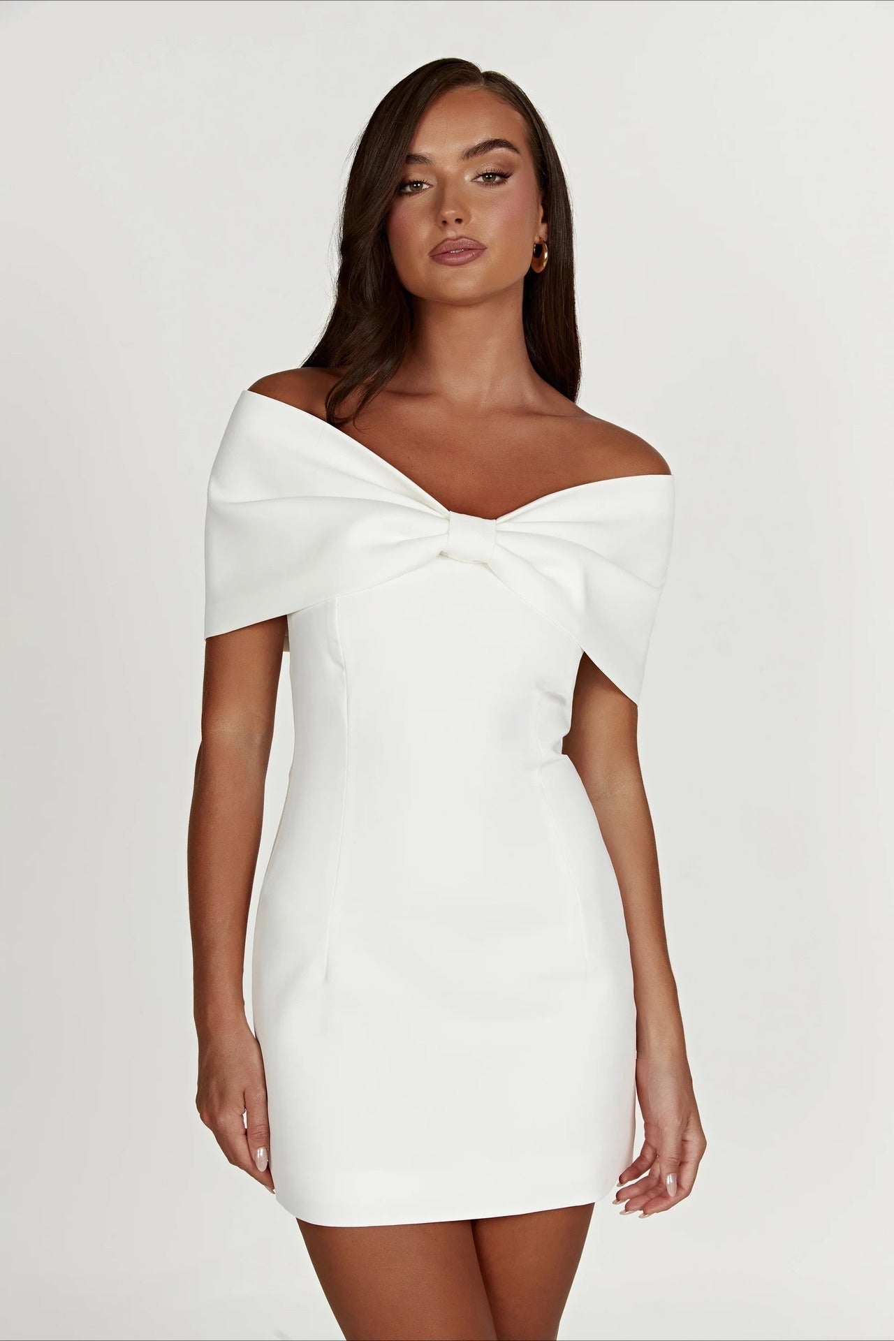 Off Shoulder Bow Detail Bodycon Cocktail Mini Dress