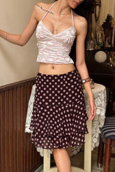 Sheer Polka Dot Ruffle Hem Midi Skirt