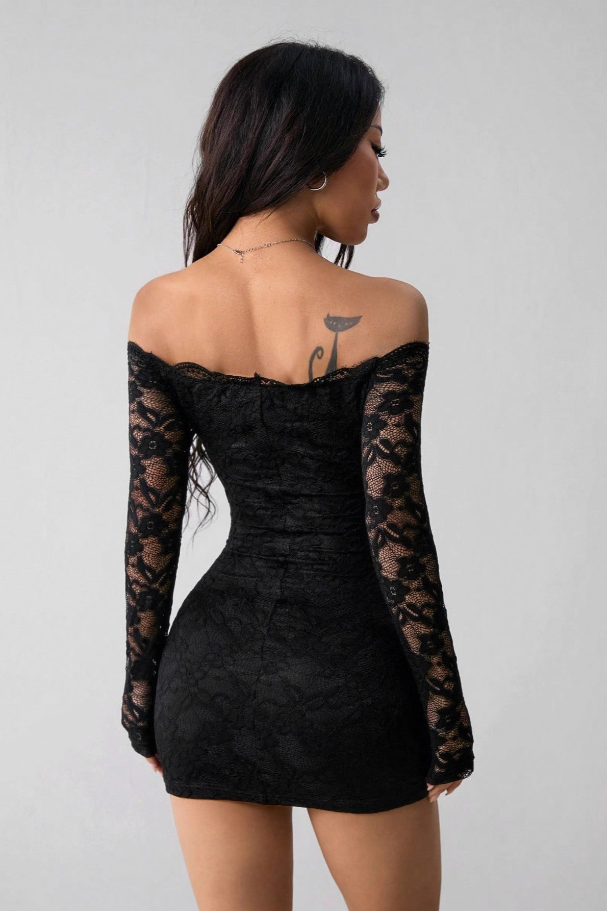 Off Shoulder Long Sleeve Slim Lace Dress 5