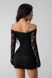 Off Shoulder Long Sleeve Slim Lace Dress 5