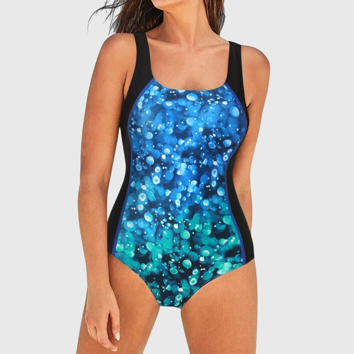 Square Neck Brushstroke Print One Piece Swimsuit
