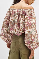 Chiffon Print Puff Sleeve Long Sleeve Top