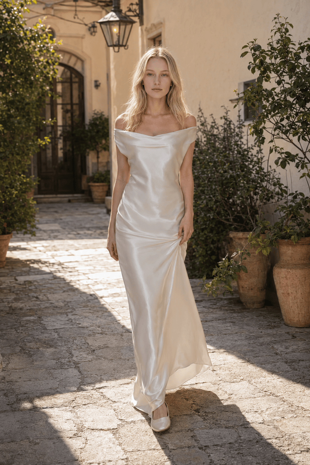 Backless Off-the-Shoulder Satin Dress