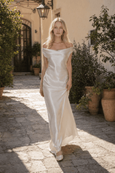 Satin Off Shoulder Backless Tie Waist Slim Fit Long Sexy Prom Dress