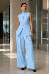 Drape Sleeveless Shirt Elegant Two Piece Work Set