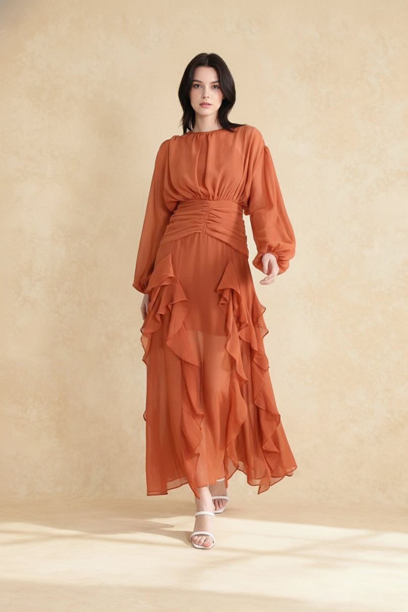 Leonie Ballon Stylish Long-Sleeved Maxi Dress