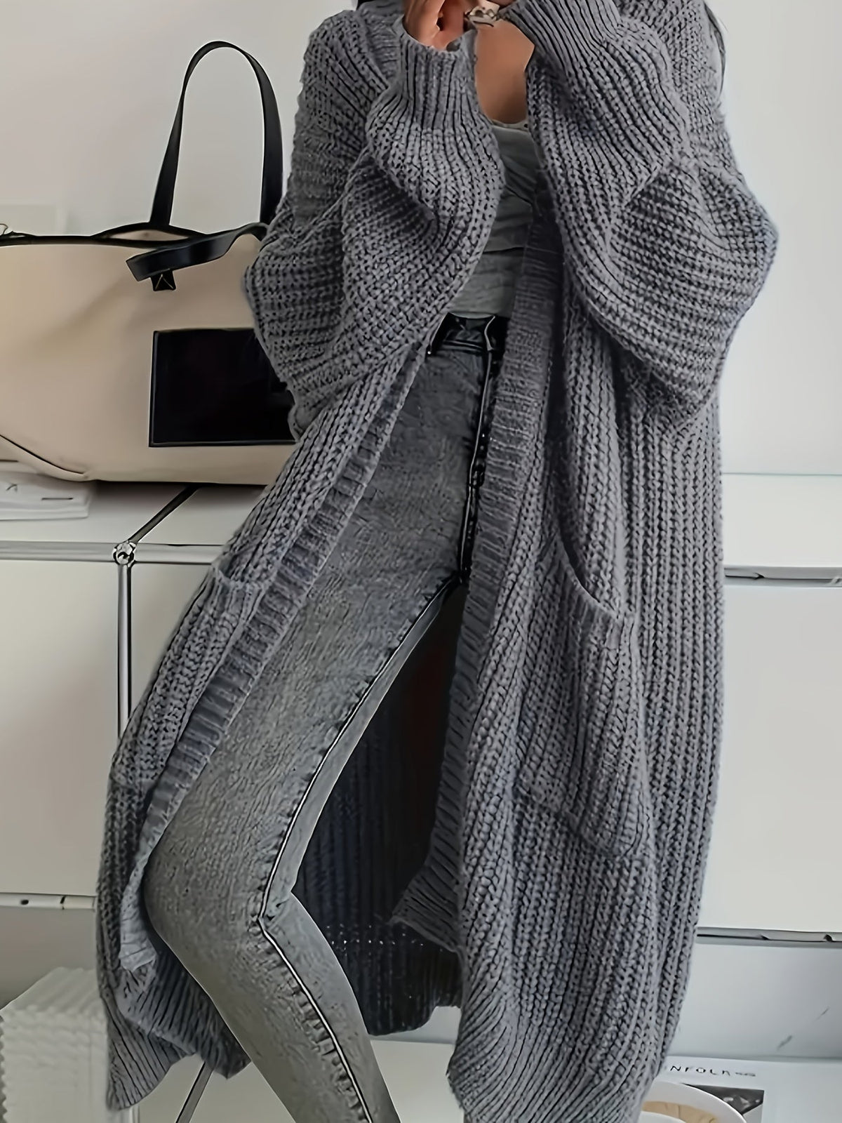 Chunky Knit Longline Open Front Cardigan