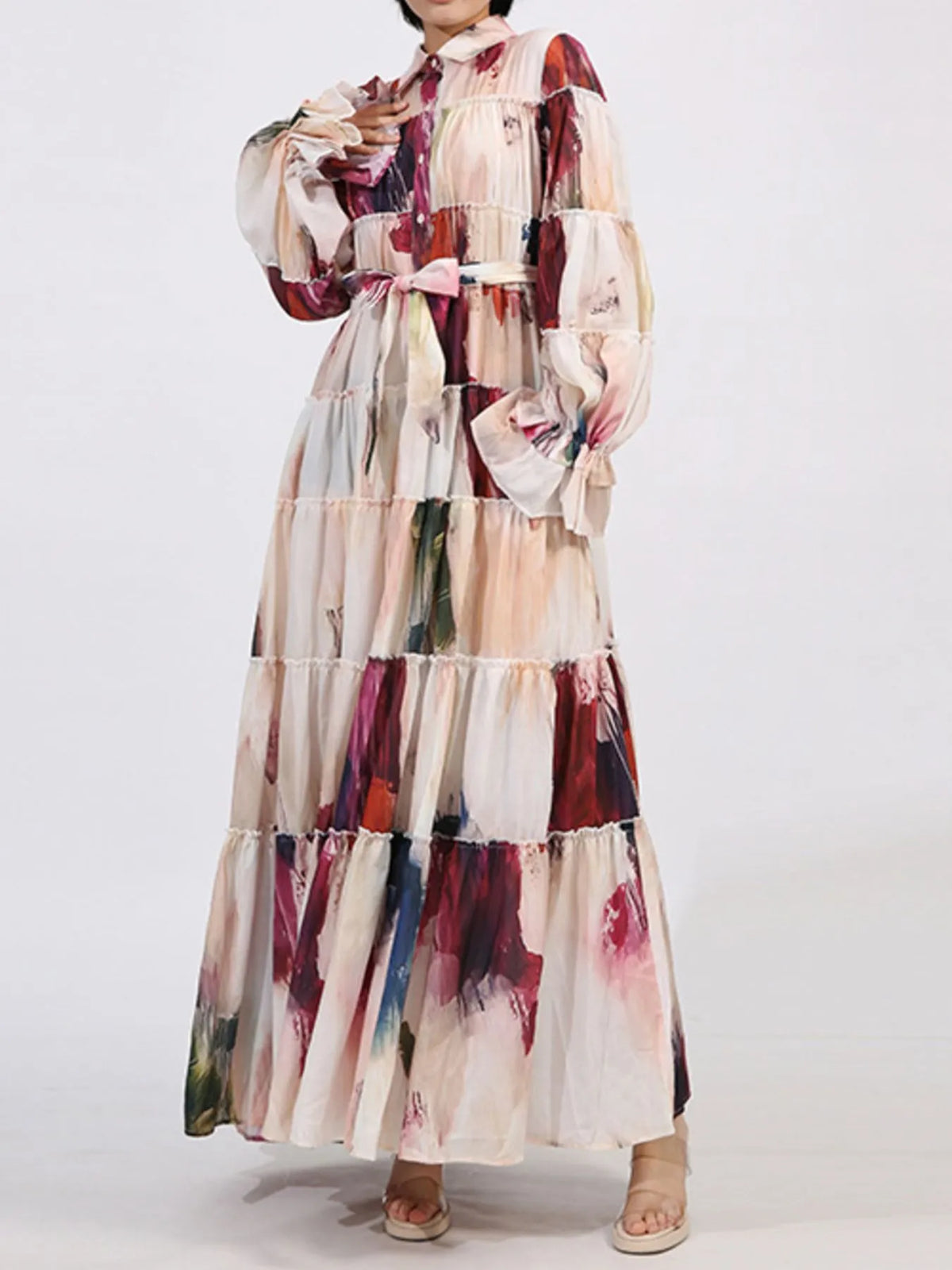 Tiered Tie Waist Maxi Dress