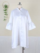 Satin Stand Collar Bell Sleeve Swing Midi Dress 5