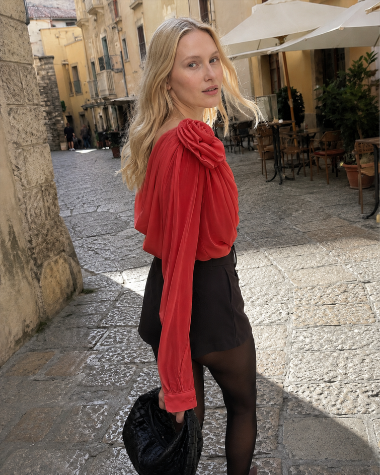 Chiffon Semi-sheer One Shoulder Asymmetrical Blouse