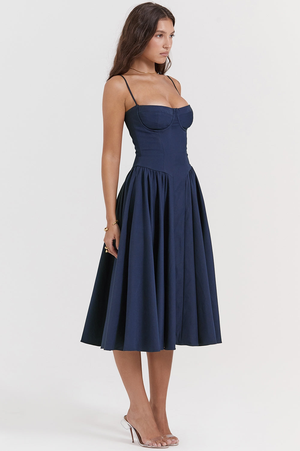 Underwire Sweetheart Corset Cami Drop Waist Full Skirt Midi Dress 9