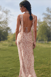 Backless Slit Tie Strap Floral Dress