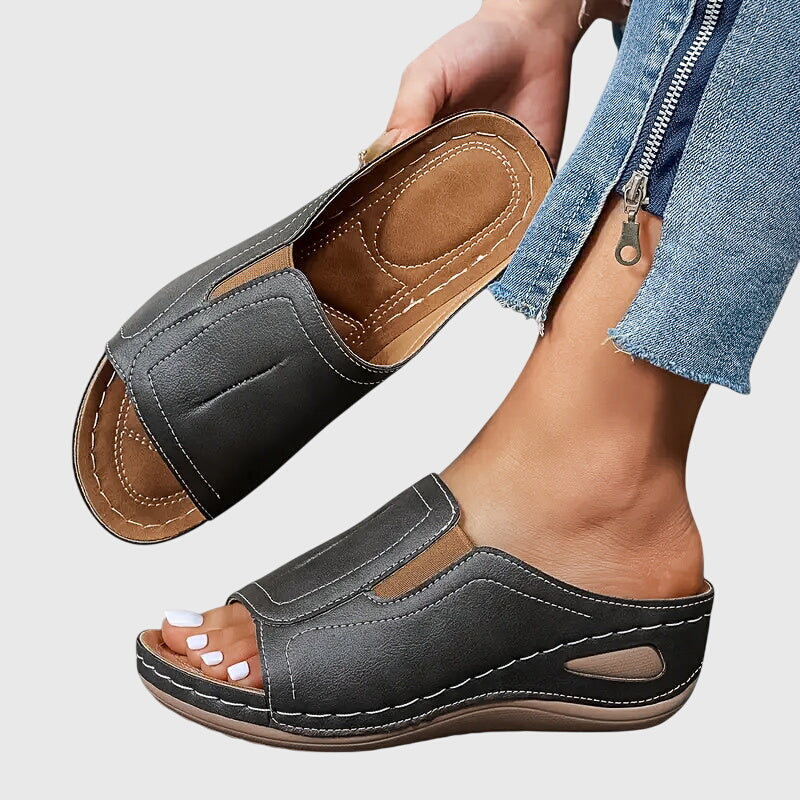 Open Toe Slip On Wedge Sandals