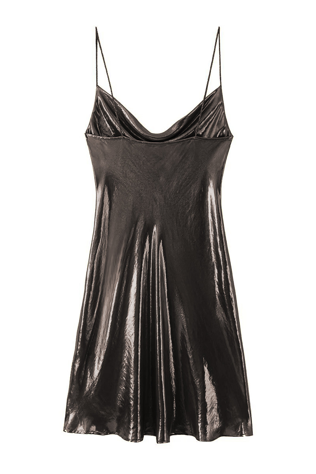 Metallic Cowl Neck Spaghetti Strap Slip Mini Dress