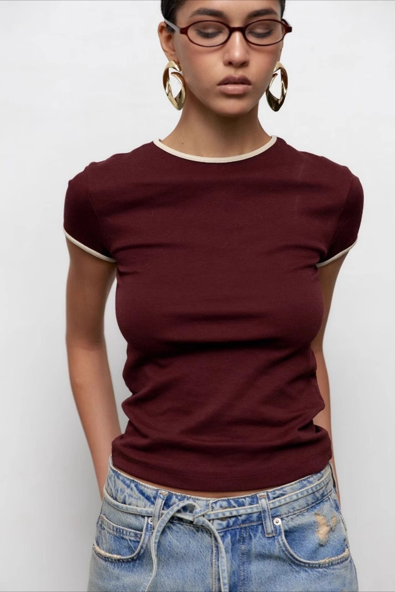 Contrast Trim Crewneck Tee T-Shirt