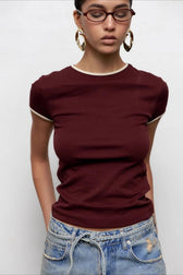 Contrast Trim Crewneck Tee T-Shirt