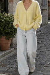 Faux Fur Blend V-Neck Cardigan