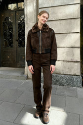 Faux Fur Collar Zip-Up Jacket