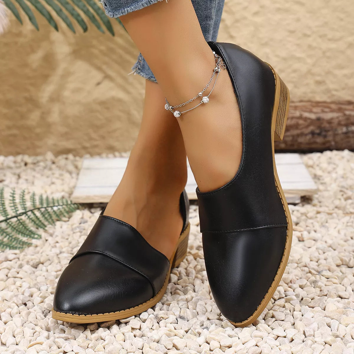 Women’s Pointed Toe Block Heel Loafers – Elegant Slip-On Dress Shoes for Work & Casual Outfits