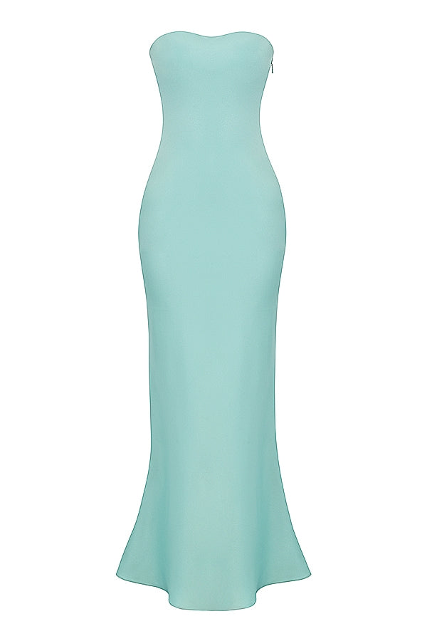 Satin Strapless Bodycon Column Maxi Dress 16