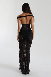 Sleeveless Lace Backless Ruched Bodycon Maxi Lace Dress