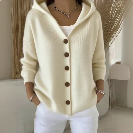 Hooded Button Front Knit Cardigan