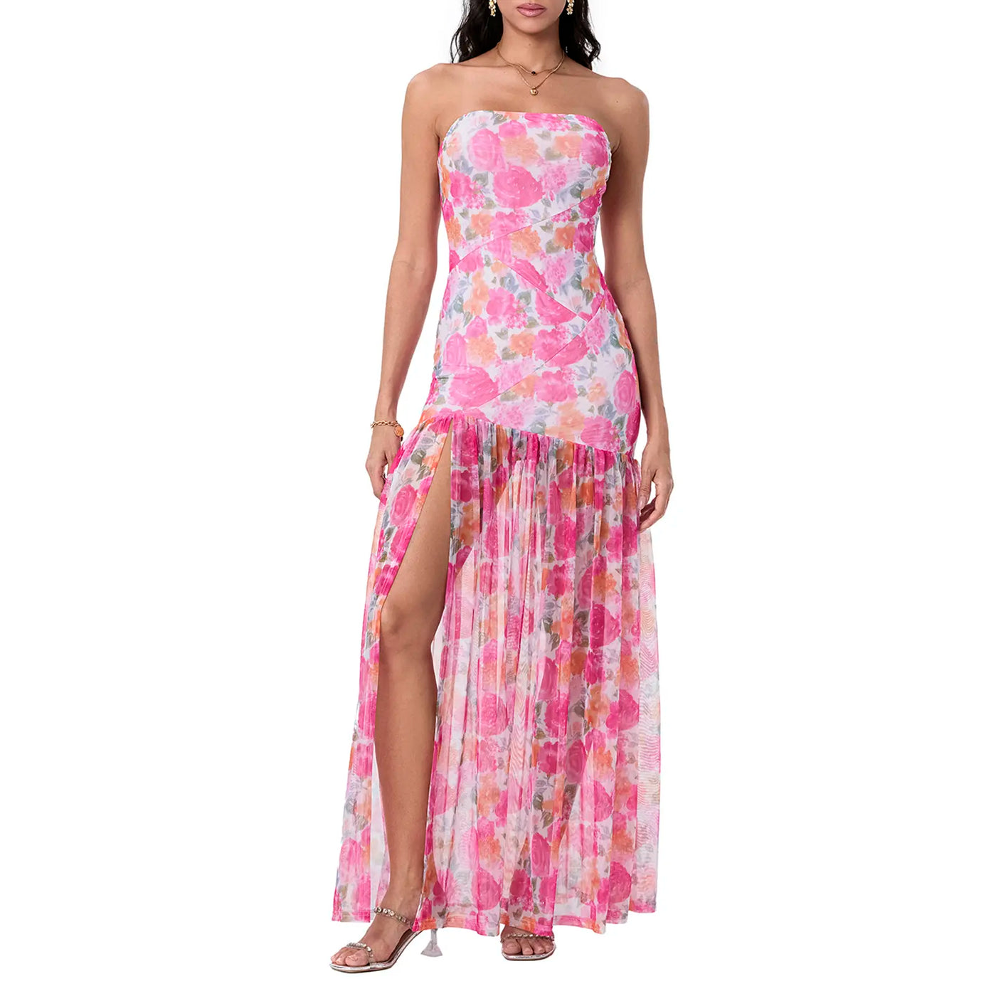 Strapless Mesh High Split Maxi Dress 8