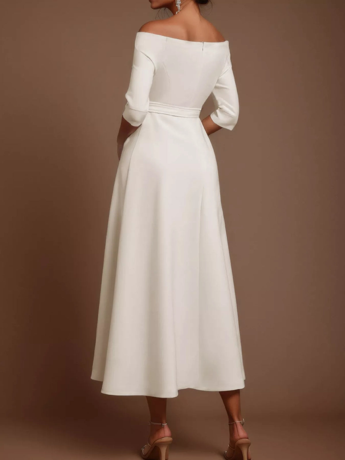 Off Shoulder Half Sleeve Belted A-Line Maxi Dress 2