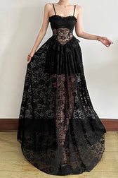 Sleeveless Ruffled Waist Maxi Lace Dress 4