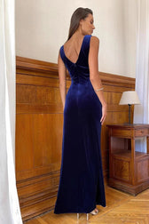 Ruched Velvet Cowl Back Evening Dress - View 5