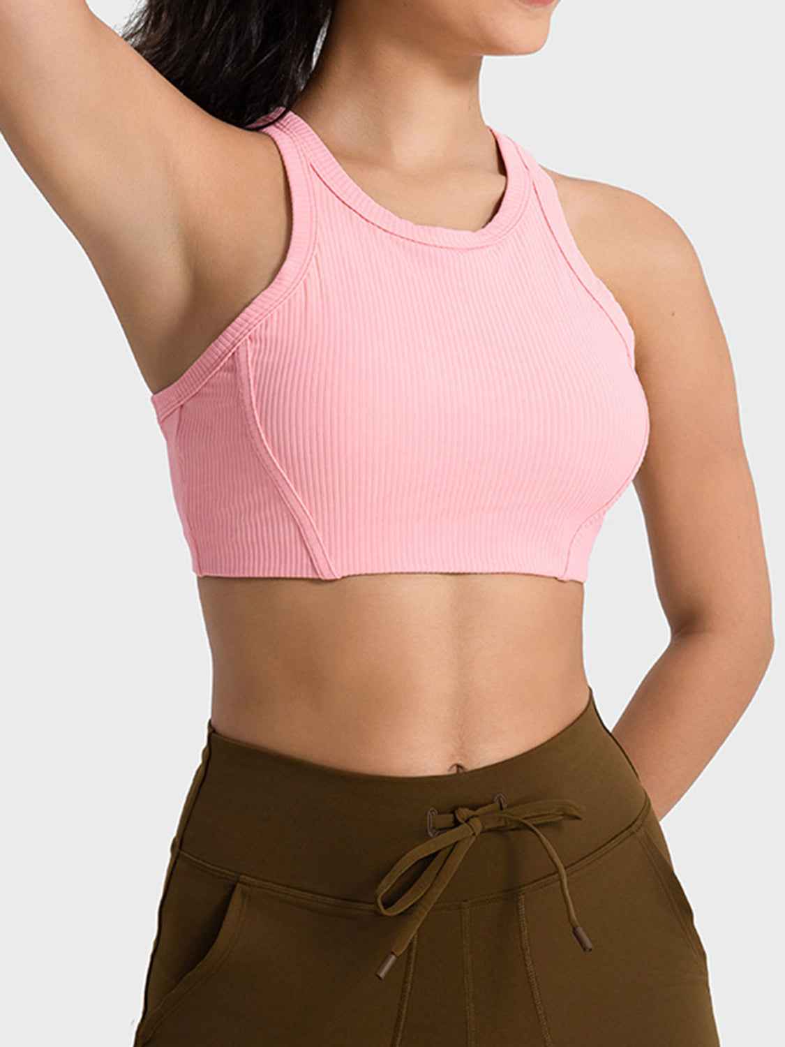 Ribbed Round Neck Wide Strap Cropped Sport Tank Top 17
