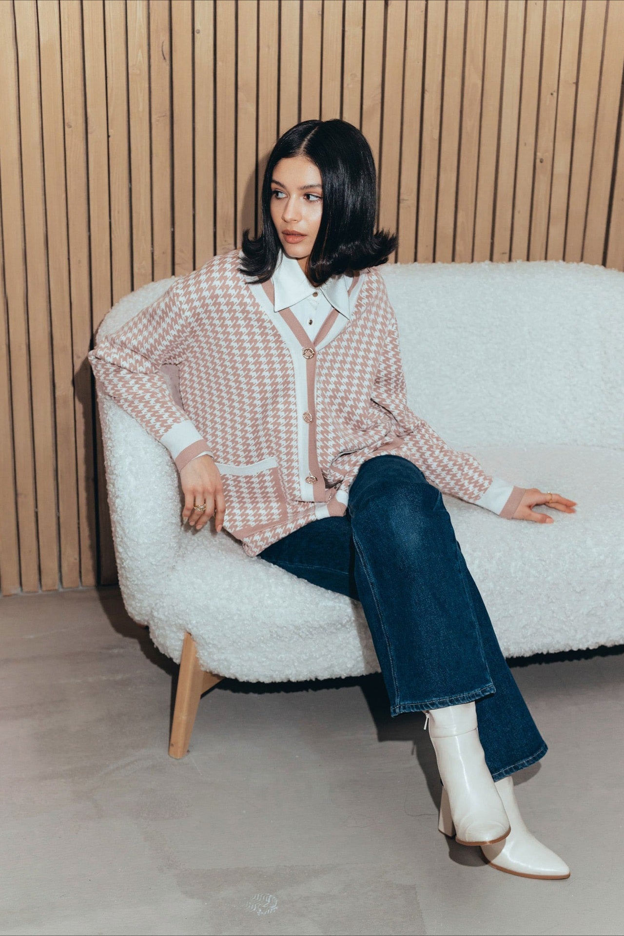 Houndstooth Long Sleeve Cardigan