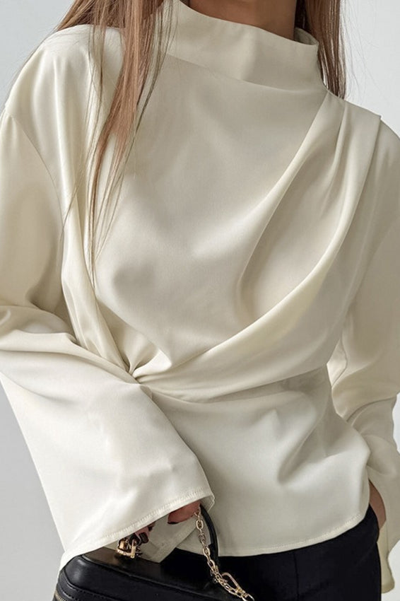 Chiffon Side Slit Tie Waist Long Sleeve Top