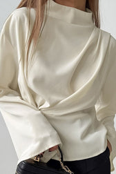 Chiffon Side Slit Tie Waist Long Sleeve Top
