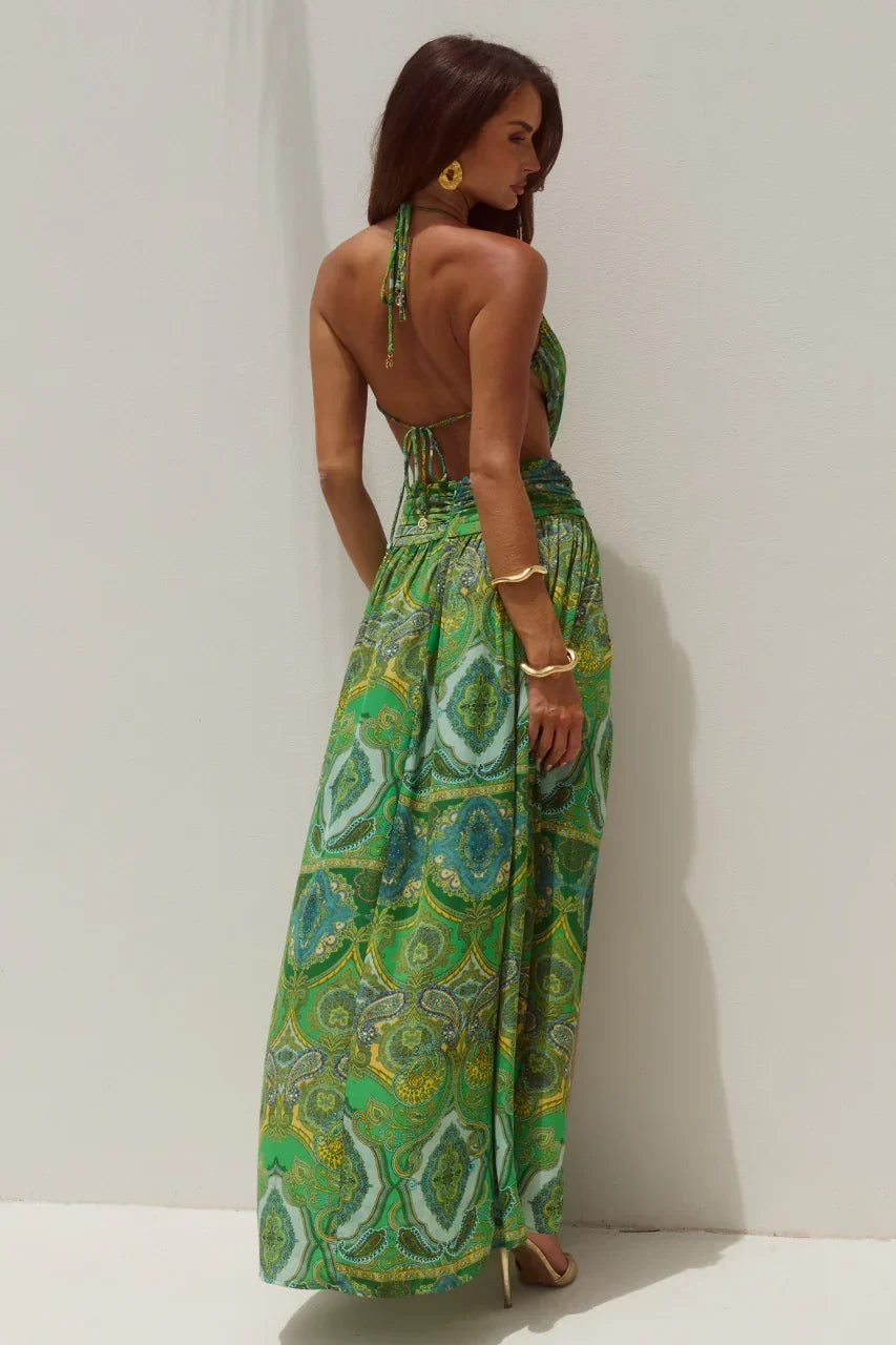FONTANA DEEP PLUNGE MAXI DRESS - INDIANA GREEN