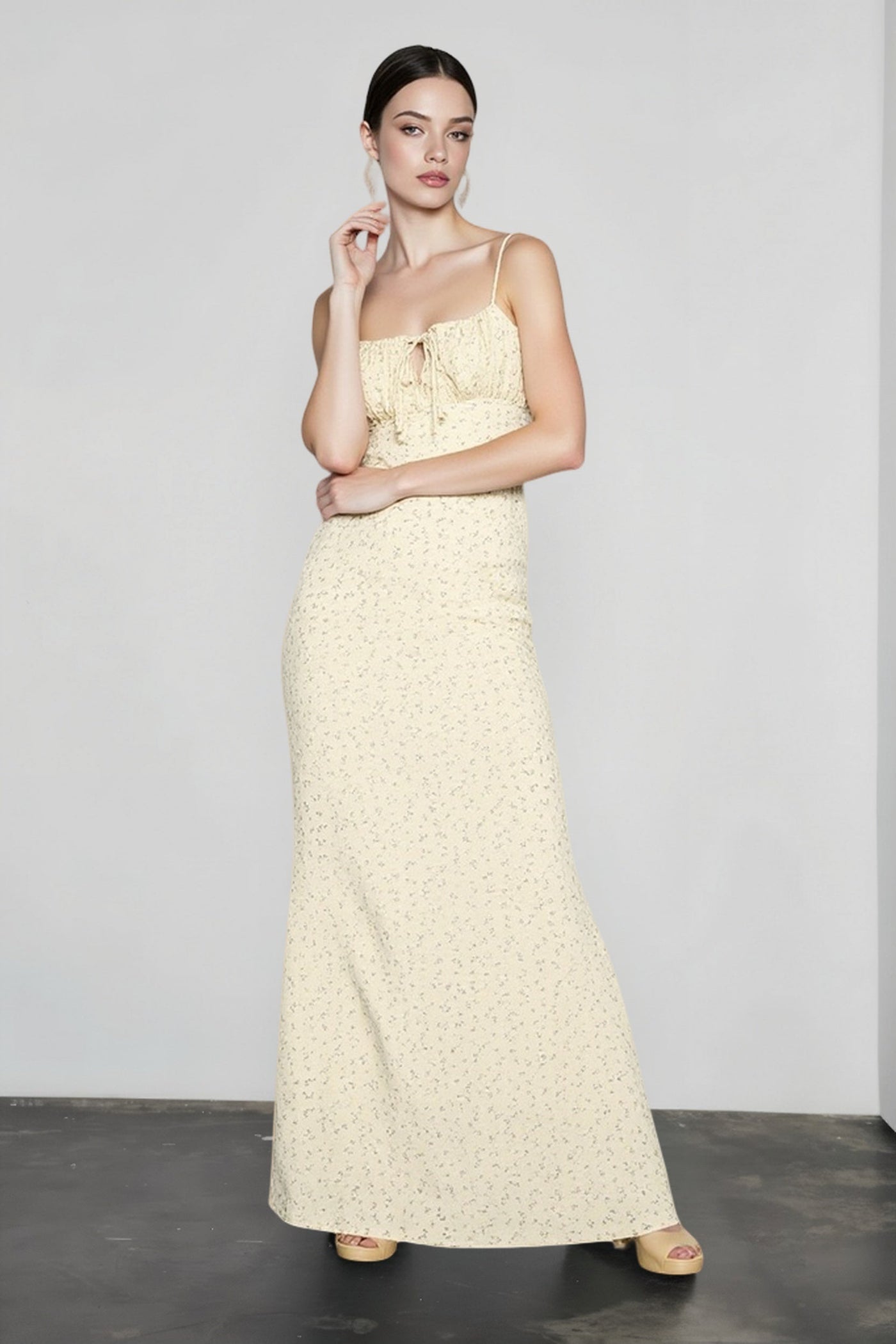 Floral Ruched Backless Tie Cami Mermaid Maxi Bodycon Dress