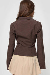 Covered Button Polo Stripe Blouse
