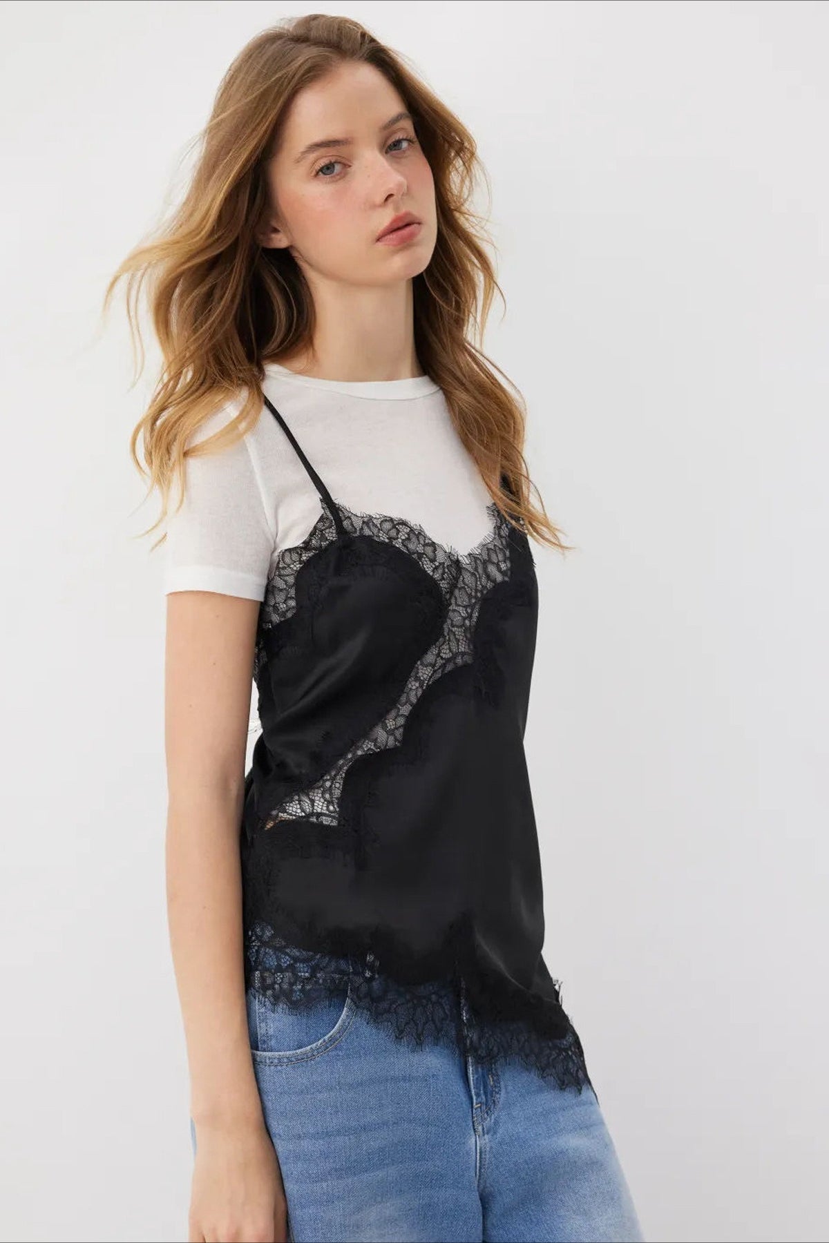 Lace Satin Fitted Cami Top