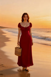 Ruched Puff Sleeve Maxi Work Dress