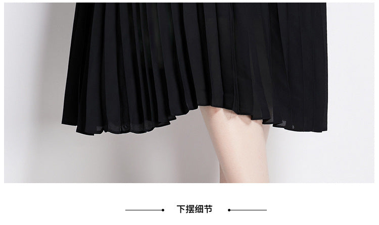Faux Two Piece Lace Long Sleeve Pleated Midi Dress 37