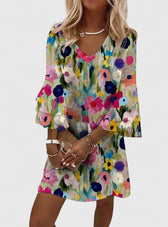 Floral V-Neck Ruffle Sleeve Mini Dress