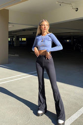 Solid Color High Waist Slim Flared Casual Pants