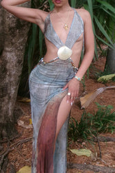 Weird Puss Pearl Shells Halter Maxi Dress 2