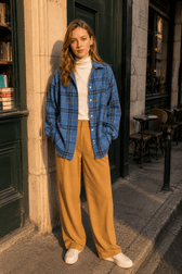 Checkered Print Button Blouse